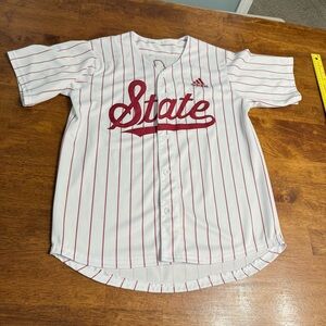 Adidas Kids White maroon MS State Baseball Striped Button Down Jersey Shirt Med